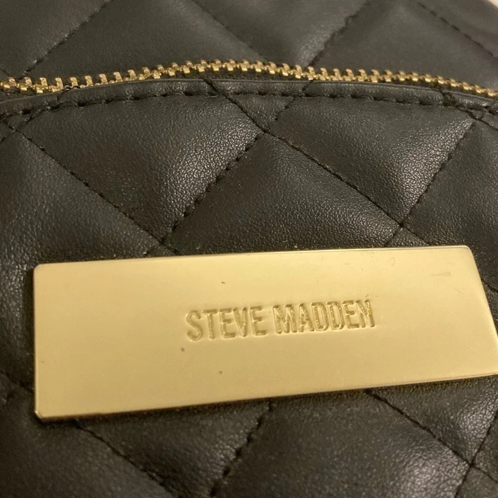 Steven Madden Black Quilted Faux Leather Backpack